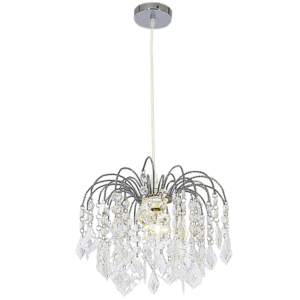 Brightstar PEN195/1 Chrome Pendant Light with Clear Acrylic Crystals