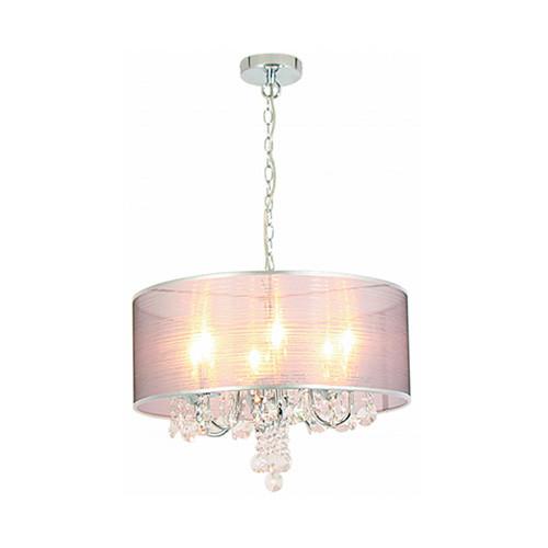 Chrome Pendant With Transparent Silver Shade And Crystals