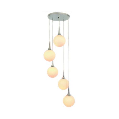 5 Light Cascading Chrome Pendant With Opal Glass