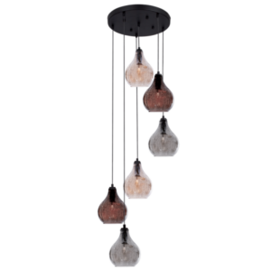 Brightstar PEN369 Black Metal Pendant with Crackle Glass (6 x E14)