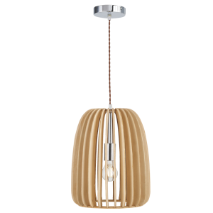 Brightstar PEN445 Polished Chrome and Wood Pendant Light - 300mm Wide