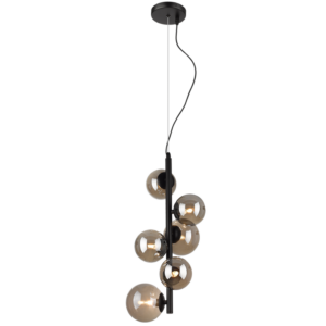 Brightstar PEN470/6 Matt Black Metal Pendant with Smoke Glass (6 x G9)