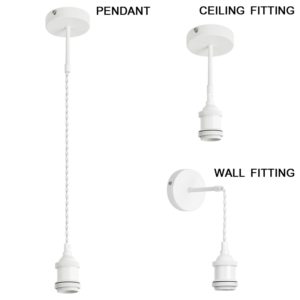 Brightstar PEN501 Matt White 3-in-1 DIY Metal Cord Pendant, Ceiling or Wall Fitting