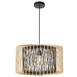 Brightstar PEN514 Metal and Bamboo Cord Pendant Light - 490mm Wide, Natural Finish