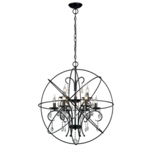 Brightstar PEN530/9 Black Metal Pendant with Crystals, 9-Light SES Fitting