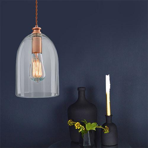 Red Bronze Cord Pendant With Clear Glass
