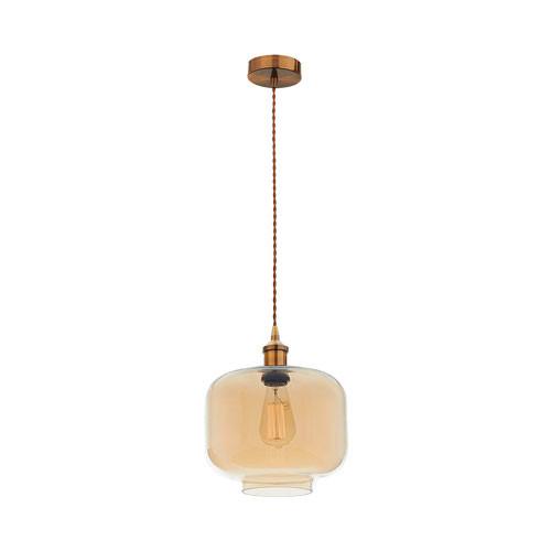 Brown Bronze Cord Pendant With Amber Glass
