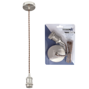 Brightstar PEN551 Satin Chrome Cord Pendant with 60W ES Bulb