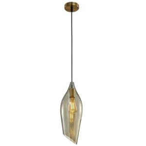 Brightstar PEN552/1 Satin Brass Pendant with Cognac Glass