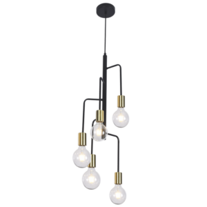 Brightstar PEN564/5 Black Metal Cord Pendant with Five 60W ES Bulbs