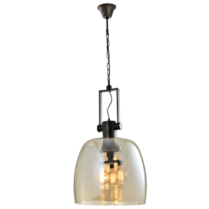 Brightstar Black Metal Pendant with Cognac Glass (3-Light)