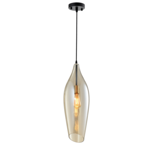 Brightstar PEN572/1 Black Metal and Cognac Glass Single Pendant Light (ES)