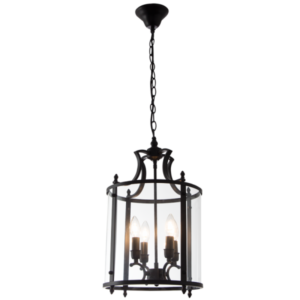 Brightstar PEN604 Matt Black Metal Pendant with Clear Glass, 4 Light