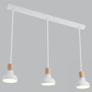 Brightstar PEN646/3 White Metal and Wood Finish 3-Light Adjustable Cord Pendant