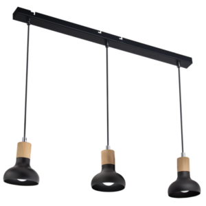 Brightstar PEN649/3 Black Metal and Wood Finish Three-Bulb Pendant Light with Adjustable Cords