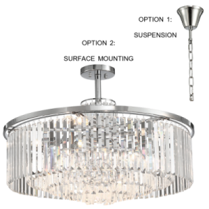 Brightstar PEN692/8 Crystal and Polished Chrome 8-Light Pendant for Surface or Suspension