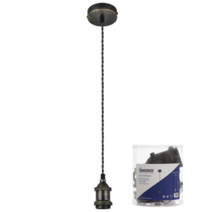 Brightstar PEN779 Antique Brass Pendant Light with Black Twist Cord