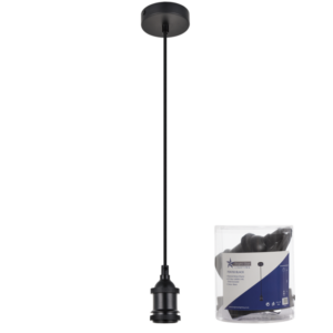 Brightstar PEN783 Black Pendant Light with Black Textile Cord, 51mm Wide