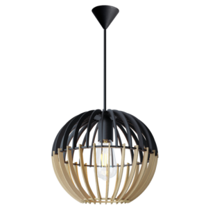 Brightstar PEN811 Natural/Black Wood Pendant Light - 300mm Wide, Eco-Friendly Bamboo Design