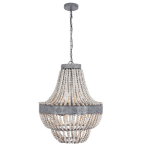 Brightstar PEN819 White Washed Metal and Wood Bead Pendant Light