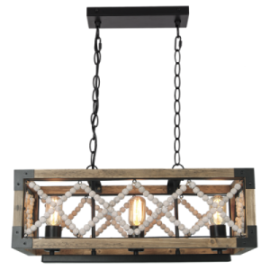 Brightstar PEN820 Matt Black and Natural Wood Bead Pendant Light