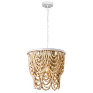 Brightstar PEN822 Matt White Metal and Wood Bead Pendant Light