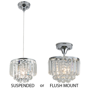 Brightstar PEN827 Chrome 2-in-1 Polished Chrome and Crystal Pendant/Ceiling Light