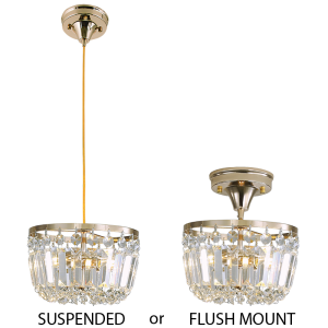 Brightstar PEN828 Gold 2-in-1 Metal and Crystal Pendant and Ceiling Light