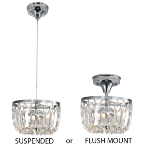 Brightstar PEN829 Chrome and Crystal 2-in-1 Pendant and Ceiling Light