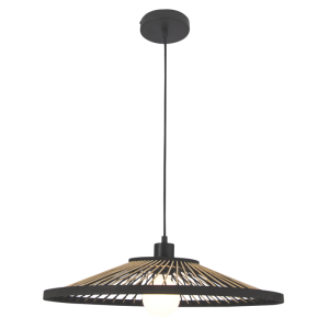 Brightstar PEN835 Black Metal and Bamboo Pendant Light - 500mm Wide
