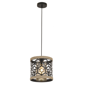 Brightstar PEN860 Metal and Rope Pendant Light with Amber Inner Glass