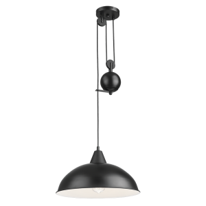 Brightstar PEN871 Black Metal Pendant Light with White Inner - 370mm Wide