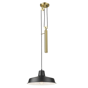 Brightstar PEN872 Antique Brass/Black Metal Pendant Light with White Inner