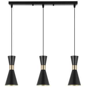 Brightstar PEN941/3 Black Metal Pendant Light with Gold Accents - Three-Bulb Fitting