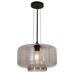 Brightstar PEN952 Smoke Glass Metal Cord Pendant Light - 350mm Wide