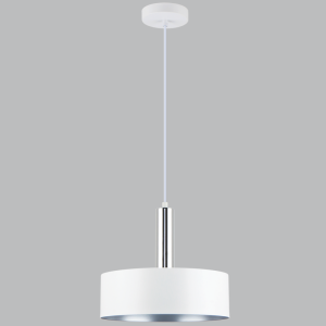 Brightstar PEN967 Matt White and Polished Chrome Metal Cord Pendant Light - 300mm Wide