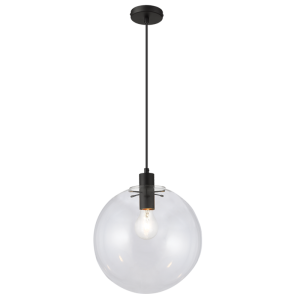 Brightstar PEN973/1 BK Black Metal and Clear Glass Single Pendant Light
