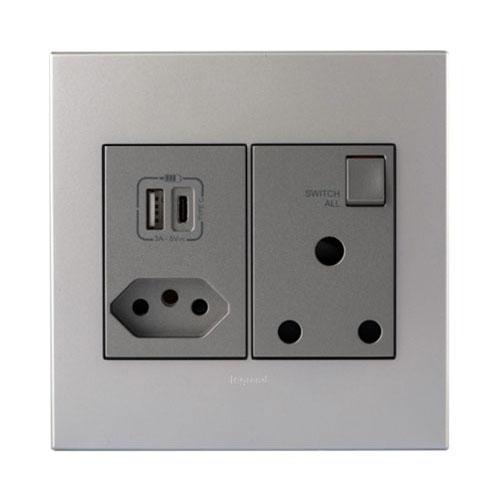 Legrand Arteor Usb Type-A & Type-C Combo Socket - Soft Aluminium
