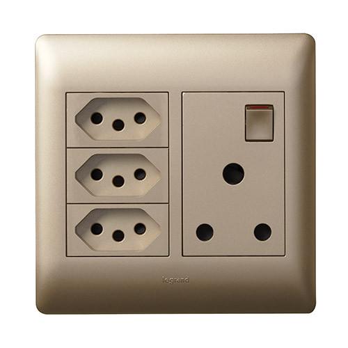 Legrand Ysalis Single Socket Vertical + 3 X Slimline - Champagne