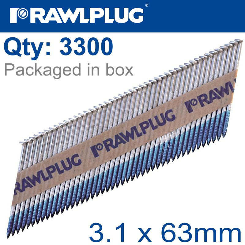 Timber Nails Clipped 3.1Mm X 63Mm 3300 Per Box With X3 Fuel Cells