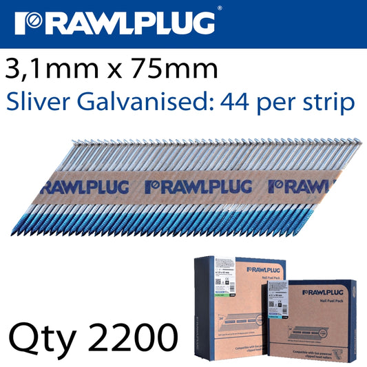 Paper Collated Nails 3.1X75Mm Ring Galvanized 2200 + Gas