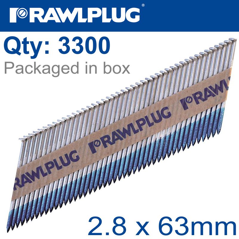 Nail Ss Clipped 2.8Mmx63Mm X3300-Box Paper Collated