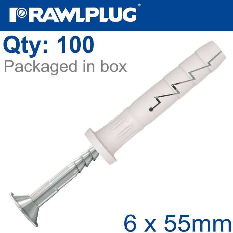 Nyl Hammer-In Fixing 6X55Mm Cyl Head X100-Box