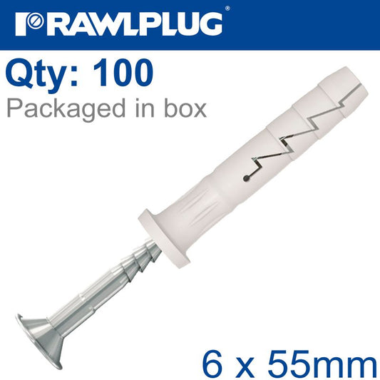 Nyl Hammer-In Fixing 6X55Mm Cyl Head X100-Box