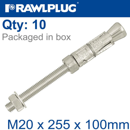Projecting Bolt M20X255X100Mm X10 -Box