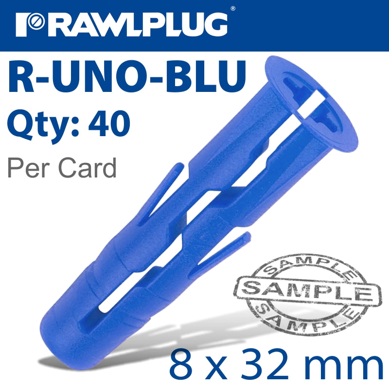 Uno Universal Plug Blue 8Mm X 32Mm 40 Per Card