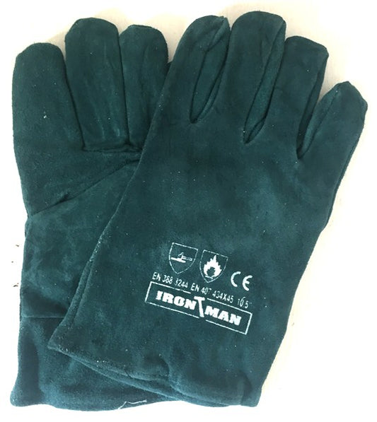 Gloves Leather Green Lined Welted Wrist 2" Cuff L G023