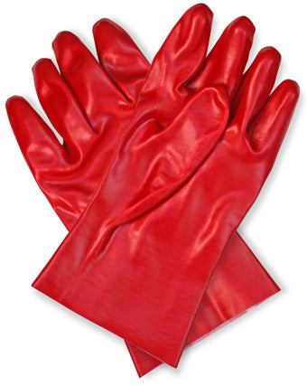 GLOVES PVC COAT RED O/CUFF 27CM STD WRIST INT/LINED LRG G
