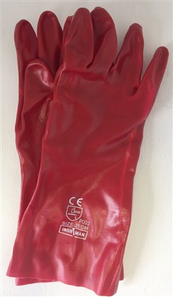 Gloves Pvc Coat Red O/Cuff 35Cm Std Elbow Int/Lined Lrg G