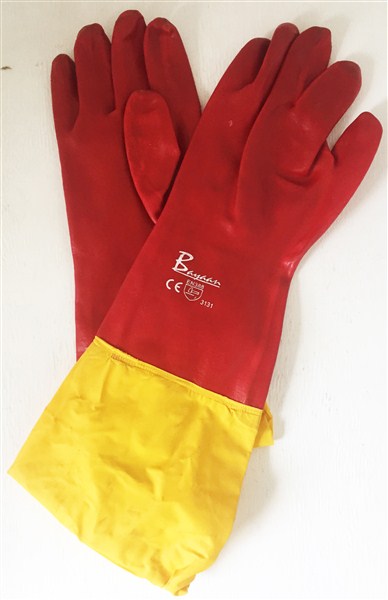 GLOVES PVC COAT RED OPEN CUFF 60CM STD SHOULDER L G016-5
